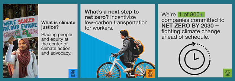 graphics showing next steps to achieving Net Zero and how to make a commitment